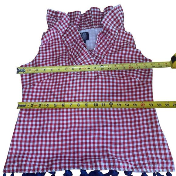 Elizabeth Wilson Top Red Gingham Tassel Detail Ruffle Thick Knit Sleeveless S - Picture 7 of 8